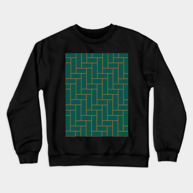 Geometric Tiles in Dark Green and Orange Outline Crewneck Sweatshirt by OneThreeSix